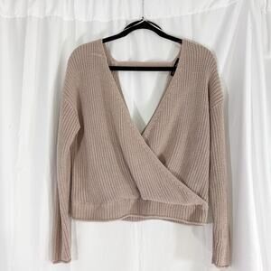 Moon & Madison Faux Wrap Sweater V-neck Beige  Loose Knit large
